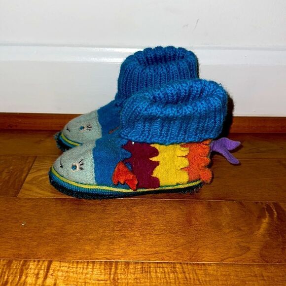 Garnet Hill New Wool Colorful Fish Bootie Slippers Sz 5 - Picture 2 of 7
